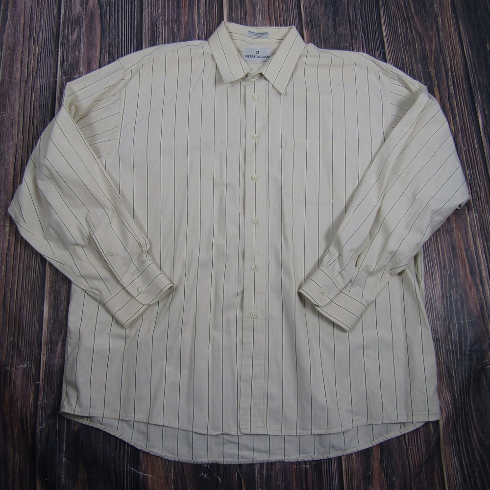 Pierre Balmain Button Down Men XL Cream Pinstripe Combed Cotton LS Shirt